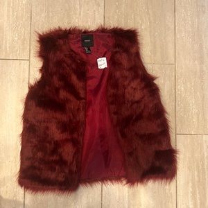 Red faux fur vest